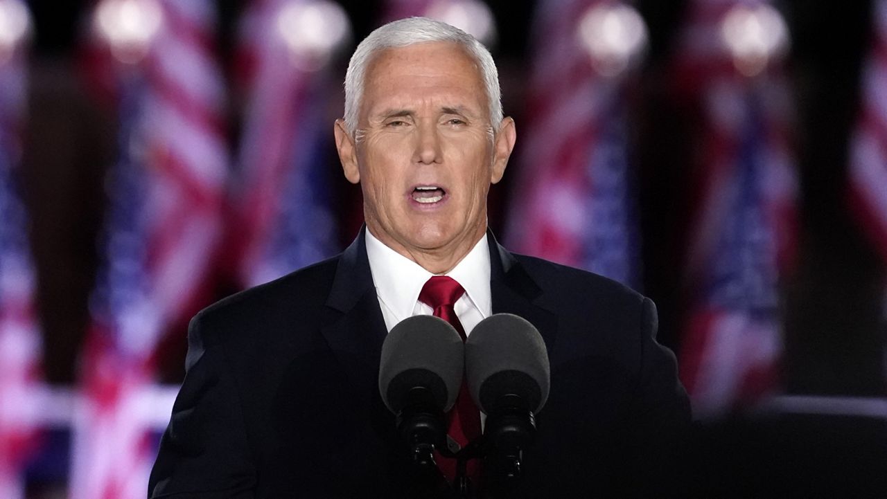 Vice President Mike Pence speaks on the third day of the Republican National Convention at Fort McHenry National Monument and Historic Shrine in Baltimore, Wednesday, Aug. 26, 2020. (AP Photo/Andrew Harnik)