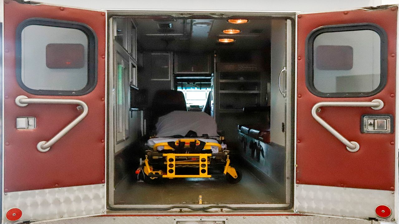 One of the Akron fire medic ambulances at Fire Station No. 4, Wednesday, Sept. 11, 2019, in Akron, Ohio. (AP Photo/Keith Srakocic)