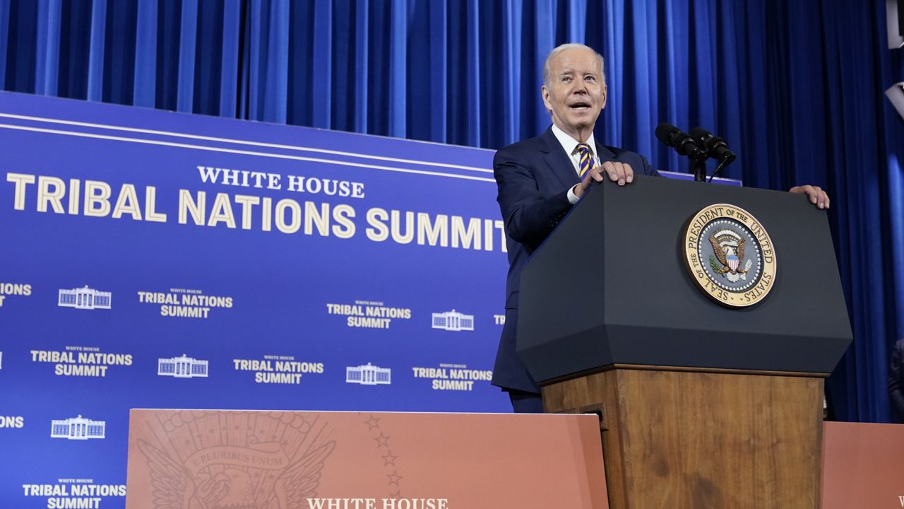President Joe Biden speaks at the White House Tribal Nations Summit at the Department of the Interior in Washington, Wednesday, Nov. 30, 2022. (AP Photo/Patrick Semansky)