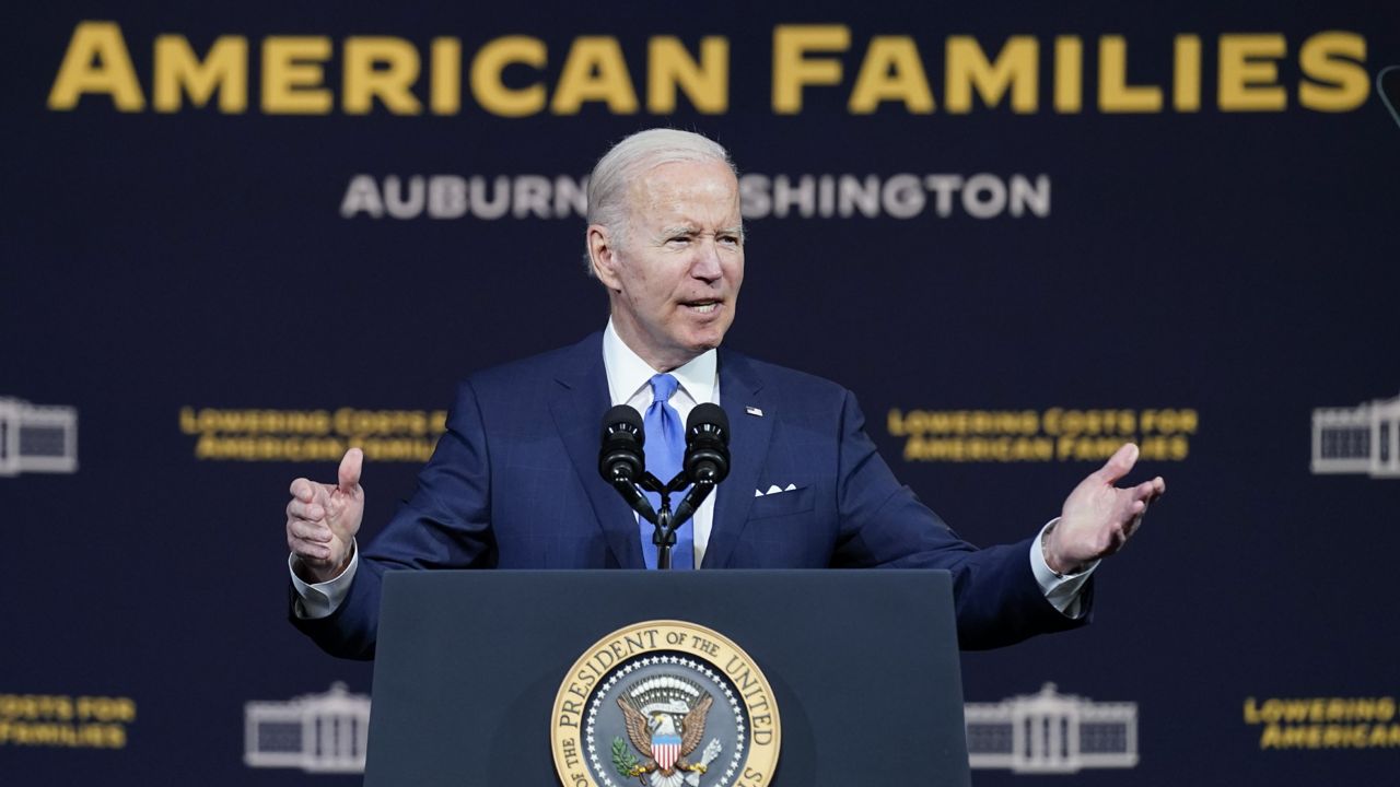 President Joe Biden speaks at Green River College, Friday, April 22, 2022, in Auburn, Wash. (AP Photo/Andrew Harnik)