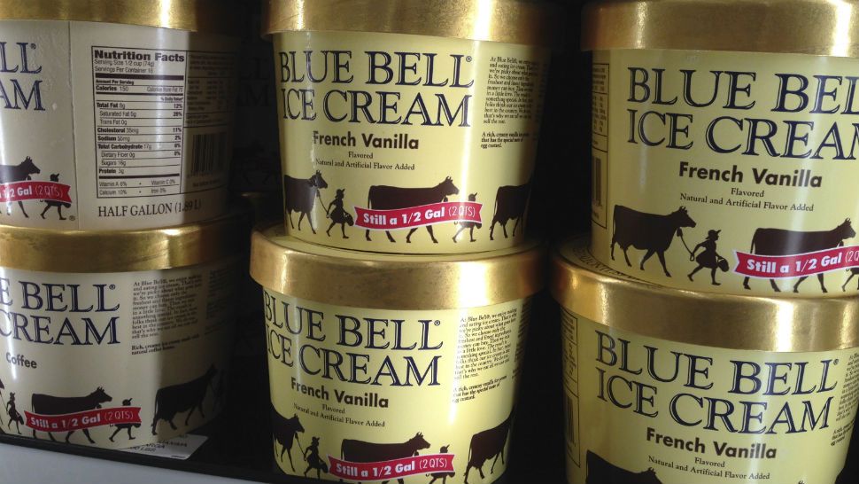 FILE - In this April 10, 2015, file photo, Blue Bell ice cream rests on a grocery store shelf in Lawrence, Kan. Blue Bell Creameries agreed to pay more than $19 million in fines and forfeiture, Friday, May 1, 2020, as part of a plea agreement on two misdemeanor counts for shipping contaminated ice cream, according to the U.S. Department of Justice. (AP Photo/Orlin Wagner, File)