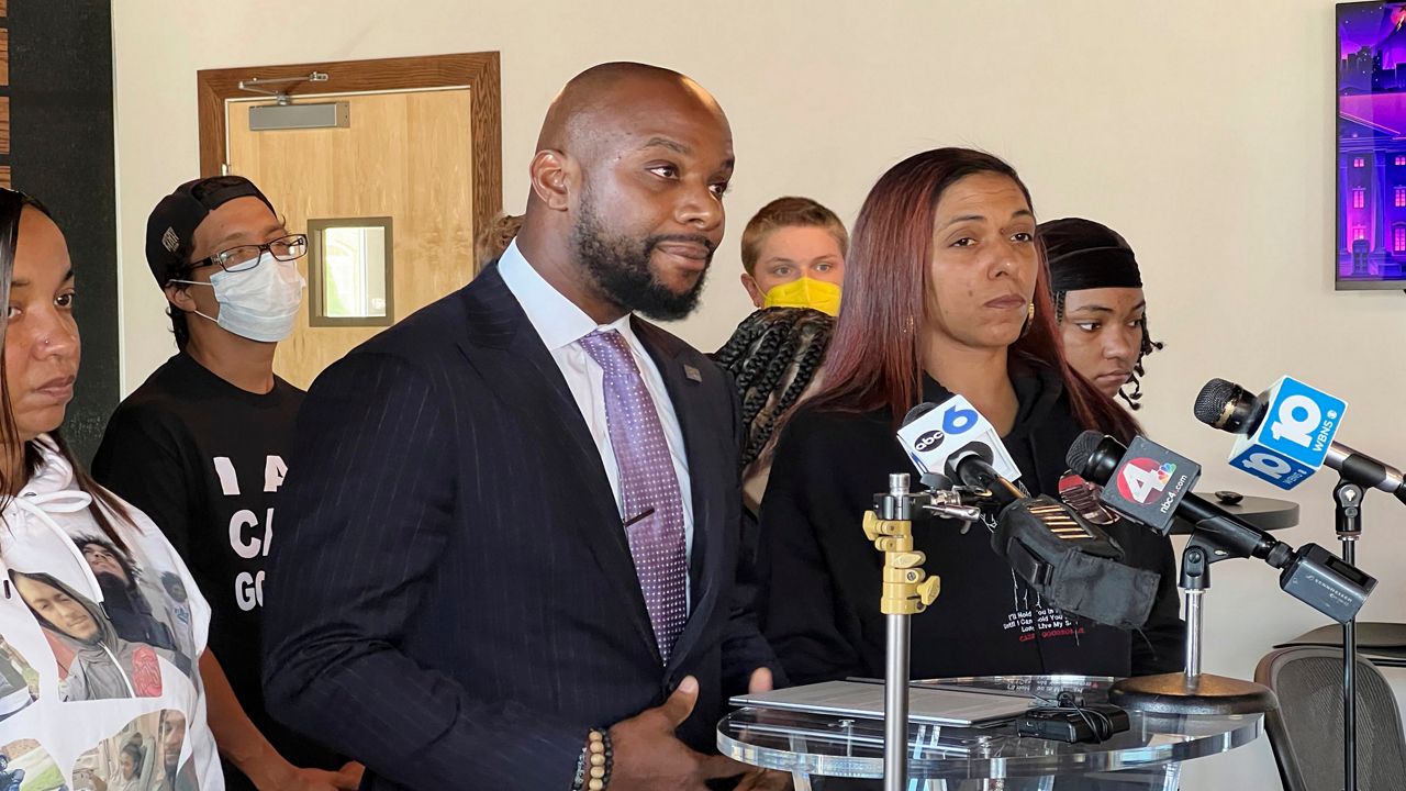 Attorney Sean Walton speaks as Casey Goodson's mother Tamala Payne, right, listens. (AP Photo/Patrick Orsagos)