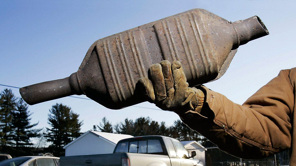 FILE - A catalytic converter is seen at Industrial Metal Recycling, Friday, Jan. 26, 2007, in Oakland, Maine. (AP Photo by Robert F. Bukaty)