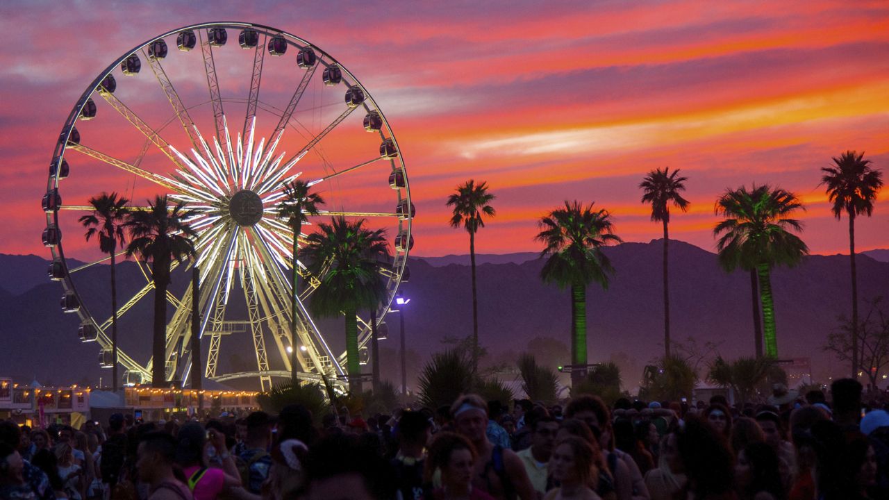 FILE - In this April 21, 2018 file photo, the sun sets over the Coachella Music & Arts Festival in Indio, Calif. (Photo by Amy Harris/Invision/AP, File)