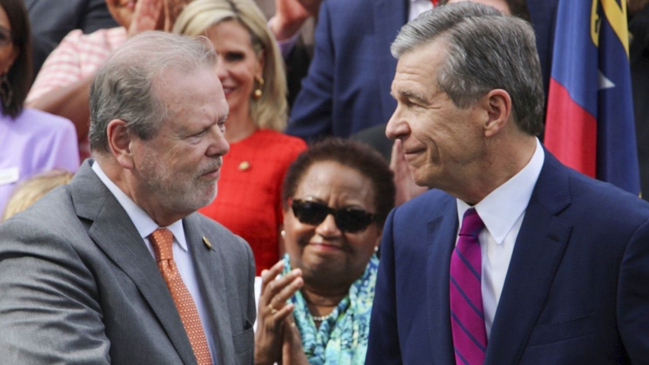 Sen. Phil Berger, the top Republican in the North Carolina Senate,, and Gov. Roy Cooper, right. (AP)