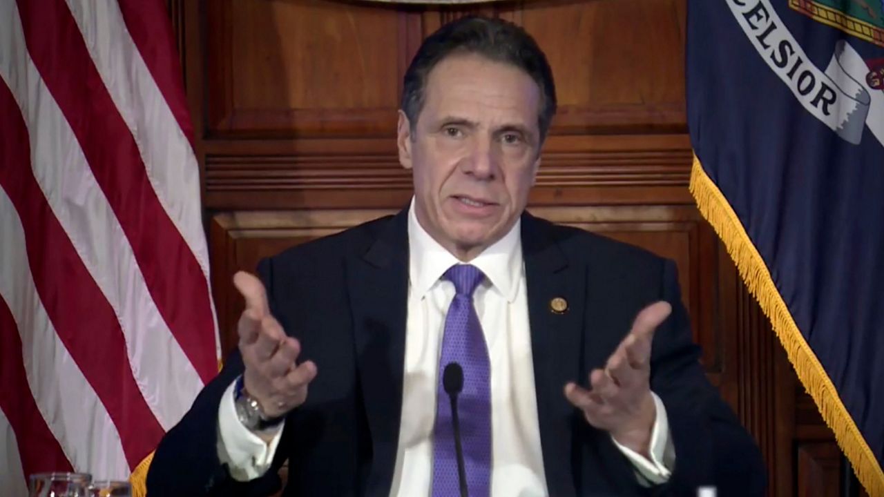 In this image taken from video from the Office of the NY Governor, New York Gov. Andrew Cuomo speaks during a news conference, Wednesday, March 3, 2021, in Albany, N.Y. (Office of the NY Governor via AP)