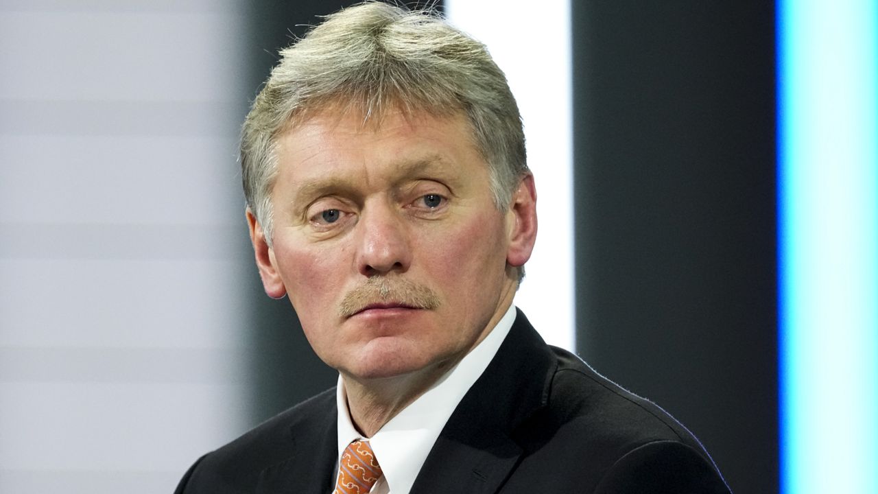 Kremlin spokesman Dmitry Peskov speaks to journalists prior to Russian President Vladimir Putin's annual news conference in Moscow, Russia, Thursday, Dec. 23, 2021. (AP Photo/Alexander Zemlianichenko, File)