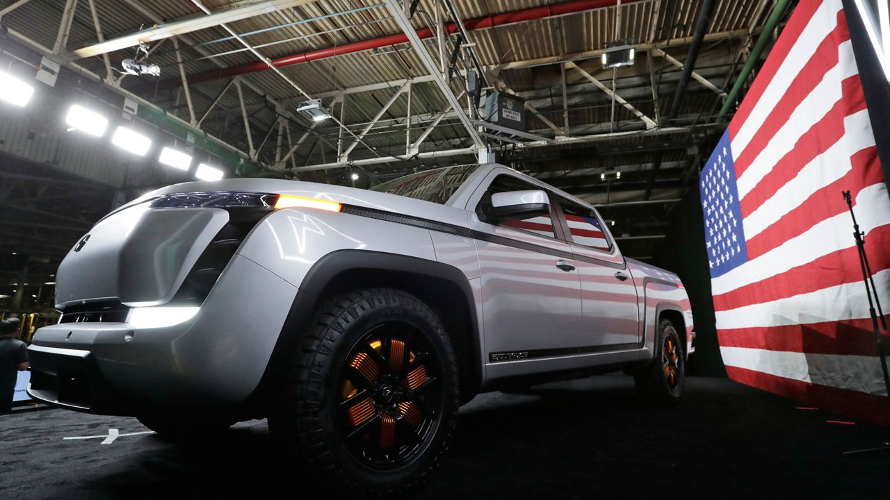 The electric Endurance pick-up truck at Lordstown Motors Corporation is shown, Thursday, June 25, 2020, in Lordstown, Ohio. (AP Photo/Tony Dejak)