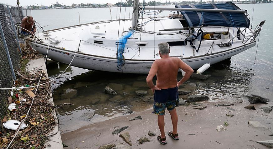 Sailboat washed onshore from Tropical Storm Eta