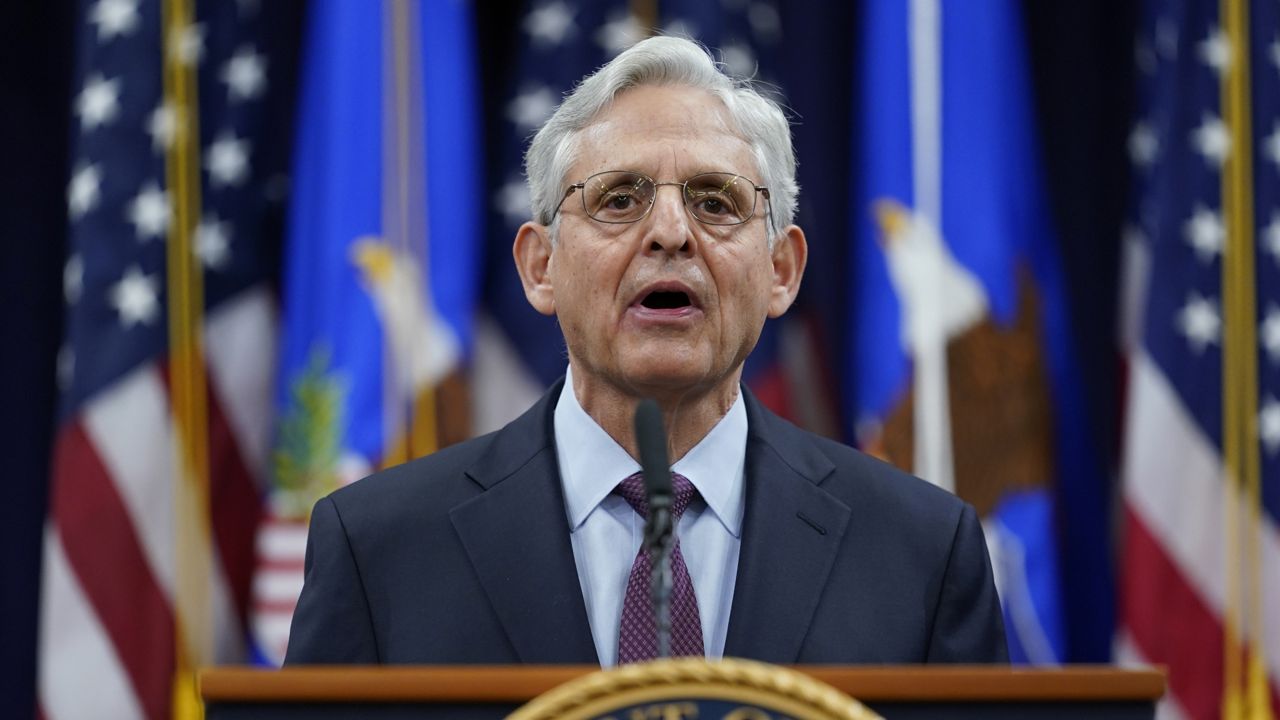 Attorney General Merrick Garland speaks at the Department of Justice in Washington, Wednesday, Jan. 5, 2022, in advance of the one year anniversary of the attack on the U.S. Capitol. (AP Photo/Carolyn Kaster, Pool)