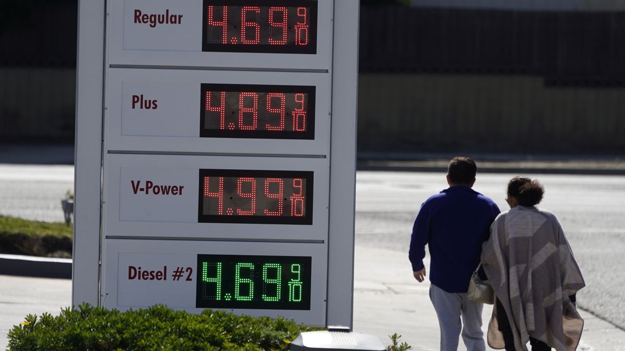 FILE: Gas prices are displayed on Jan. 28, 2022, in Santa Clarita, Calif. (AP Photo/Marcio Jose Sanchez, File)