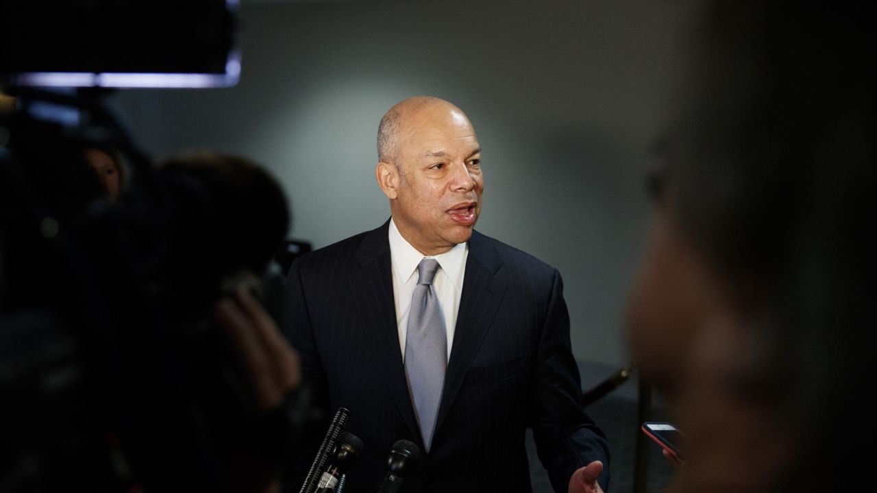 Former Homeland Security Secretary Jeh Johnson speaks to media after testifying before a Senate Intelligence Committee hearing on election security on Capitol Hill in Washington, Wednesday, March 21, 2018. (AP Photo/Carolyn Kaster)