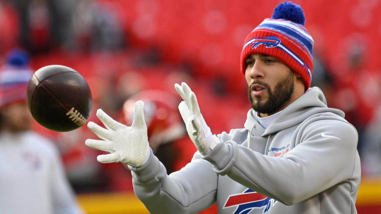 Buffalo Bills safety Micah Hyde talks prior to his charity softball game