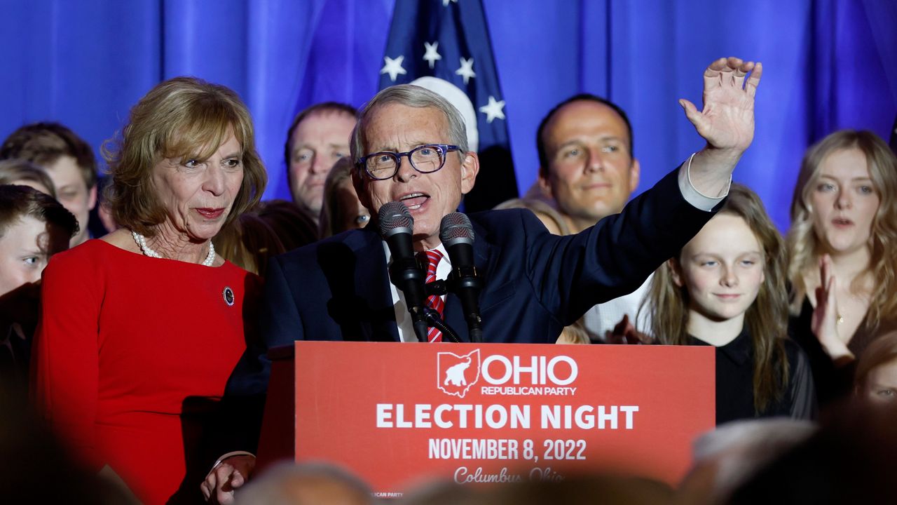 Gov. Mike DeWine speaks in front of hundreds at the Statehouse during the 2023 Inaugural Gala ceremony. (Spectrum News 1/Aliah Keller) 