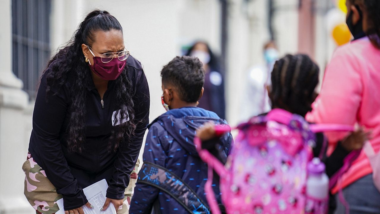 Children arrive at school