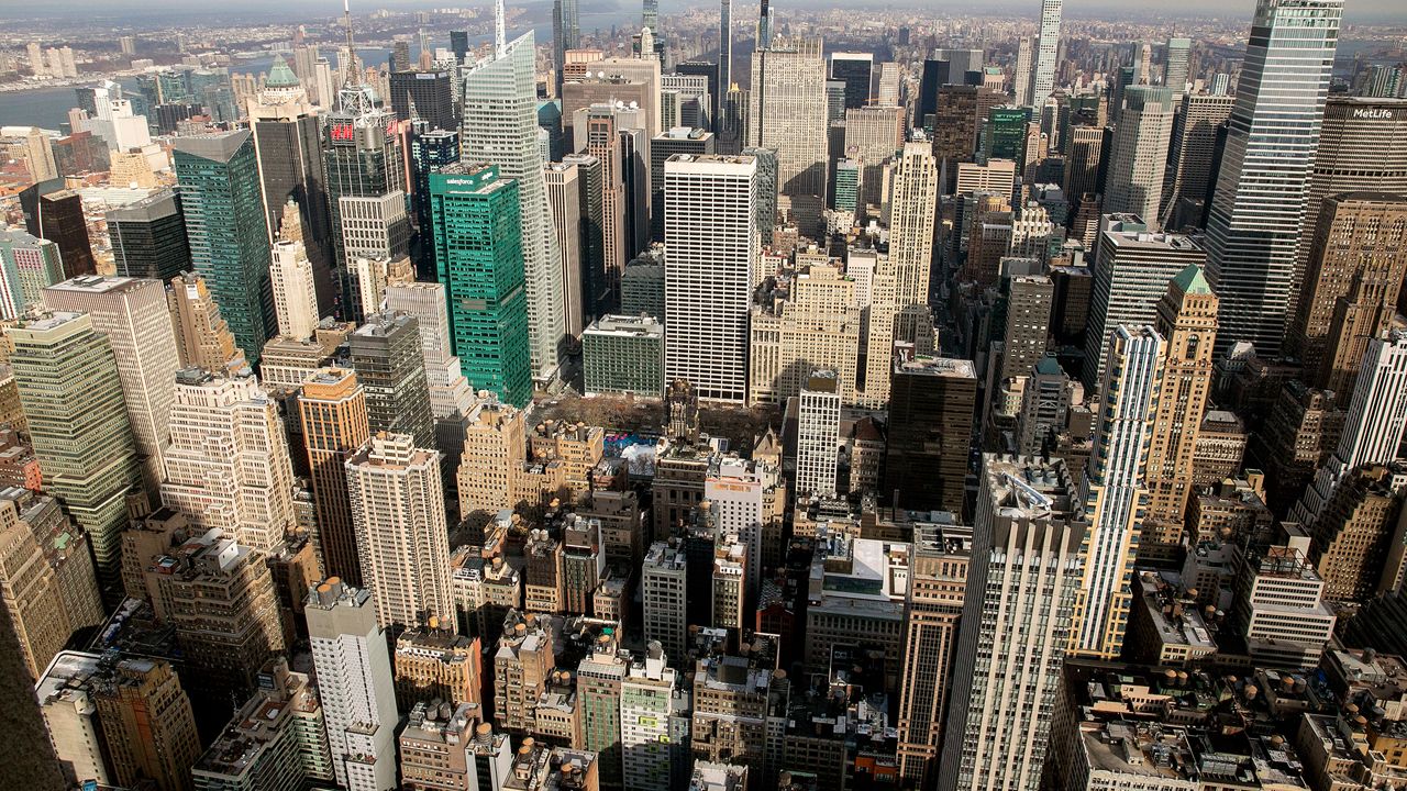 The Manhattan skyline is seen from the observatory of the Empire State Building in New York City on Wednesday, Jan. 12, 2022.