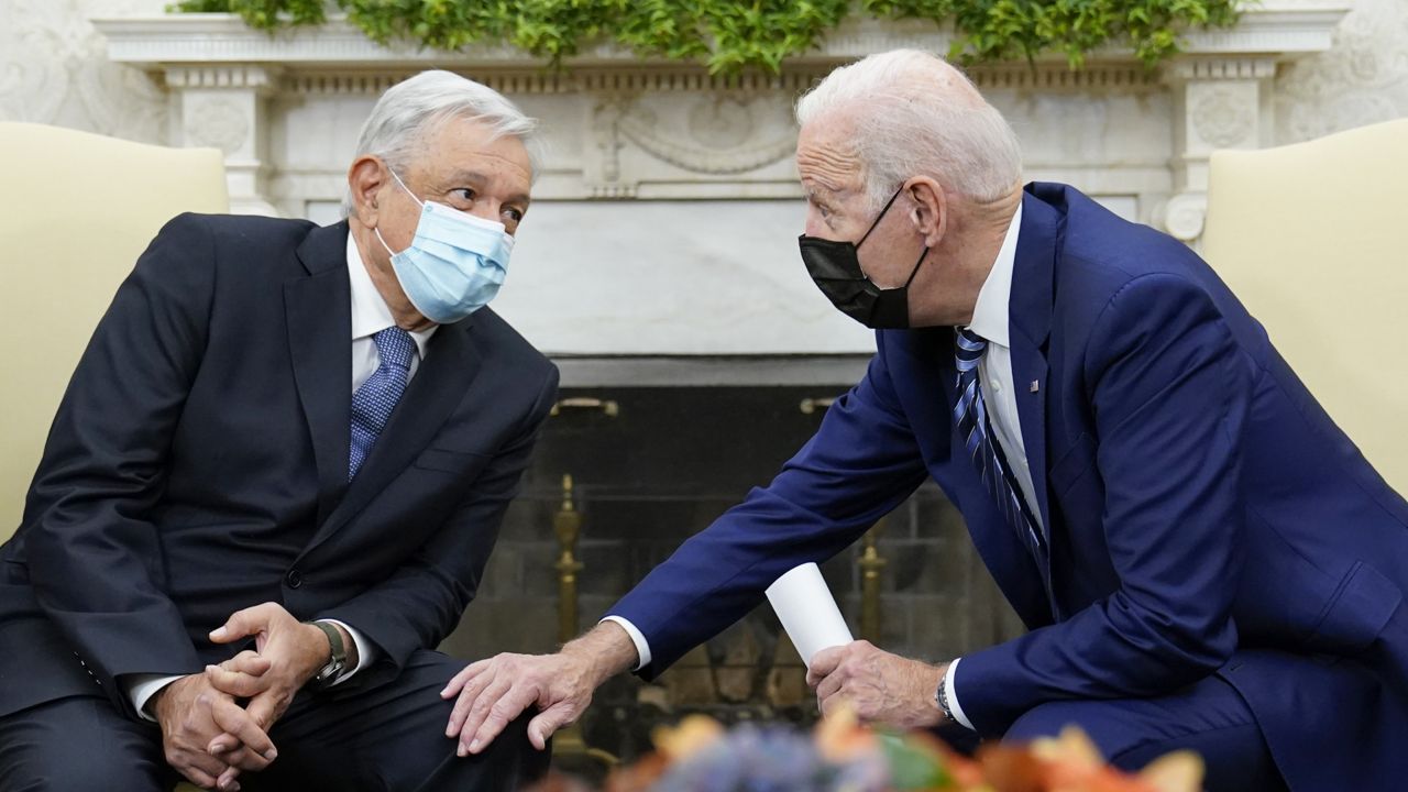 President Joe Biden meets with Mexican President Andrés Manuel López Obrador in the Oval Office of the White House in Washington, Nov. 18, 2021. (AP Photo/Susan Walsh, File)