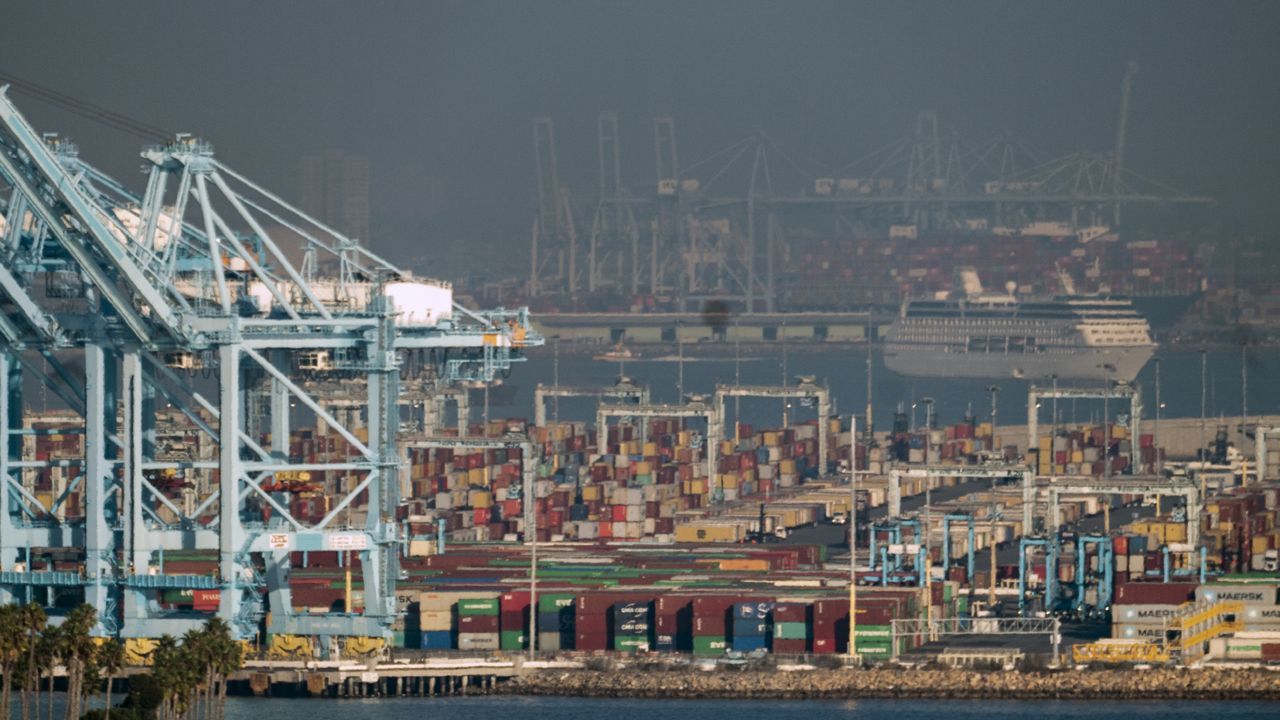 The Port of Los Angeles is seen from San Pedro, Calif., Tuesday, Nov. 30, 2021. (AP Photo/Damian Dovarganes)