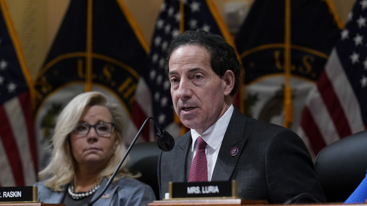 Rep. Jamie Raskin, D-Md., speaks as the House committee investigating the Jan. 6 attack on the U.S. Capitol pushes ahead with contempt charges against former Trump advisers Peter Navarro and Dan Scavino in response to their refusal to comply with subpoenas, at the Capitol in Washington, Monday, March 28, 2022. (AP Photo/J. Scott Applewhite)