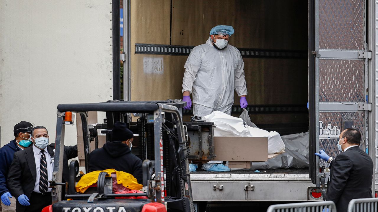The increase in COVID-19 deaths has forced some Orange County hospitals to use portable refrigerated units similar to the one pictured above that was used during New York's outbreak to store bodies. Some of those are at capacity now, too, county officials confirmed. (AP Photo)