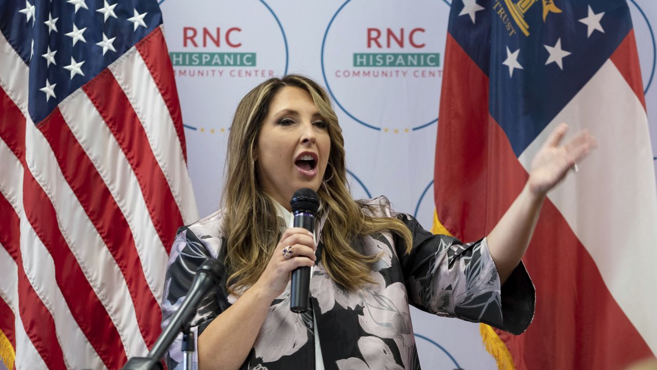 Republican National Committee Chair Ronna McDaniel gives remarks to a packed room at the opening of the RNC's new Hispanic Community Center in Suwanee, Ga., on Wednesday, June 29, 2022. (AP Photo/Ben Gray)
