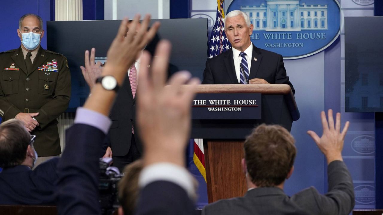 Vice President Mike Pence speaks during a news conference with the coronavirus task force. (AP Photo/Susan Walsh)