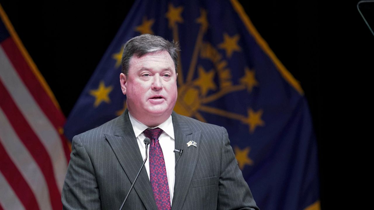 FILE - In this Jan. 11, 2021 file photo, Indiana's attorney general Todd Rokita speaks, in Indianapolis. (AP Photo/Darron Cummings, File)