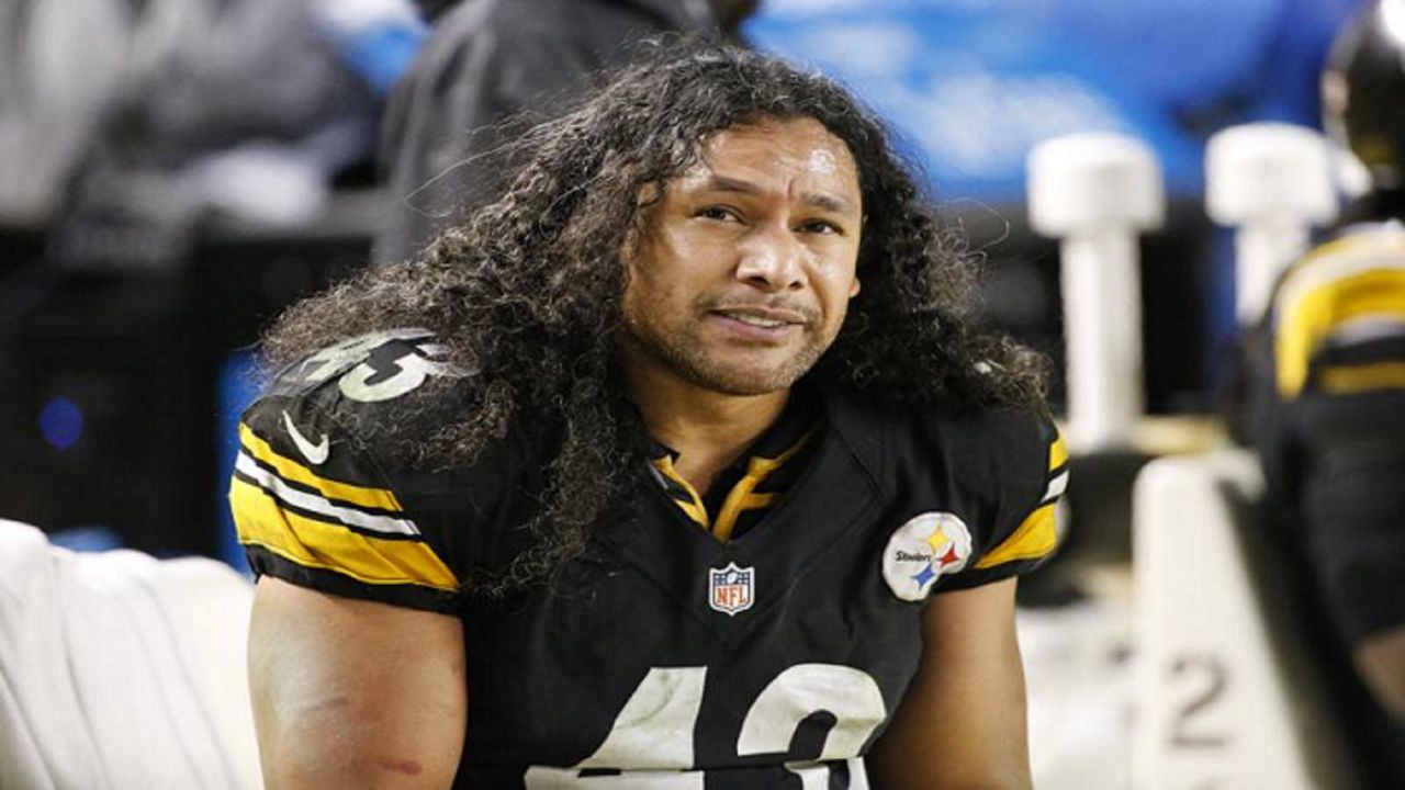 FILE - In this Jan. 3, 2015, file photo, Pittsburgh Steelers strong safety Troy Polamalu sits on the bench during the second half of the team's loss to the Baltimore Ravens in an NFL wildcard playoff football game in Pittsburgh. 