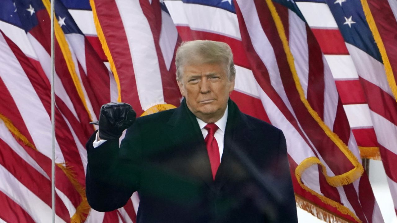 FILE: Then-President Donald Trump gestures as he arrives to speak at a rally in Washington, on Jan. 6, 2021. (AP Photo/Jacquelyn Martin, File)