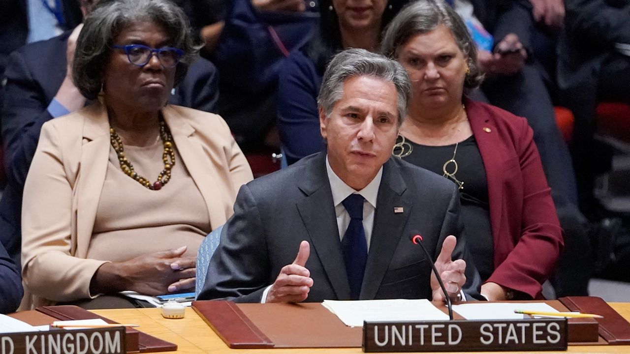 United States' Secretary of State Antony Blinken speaks during high level Security Council meeting on the situation in Ukraine, Thursday, Sept. 22, 2022 at United Nations headquarters. (AP Photo/Mary Altaffer)