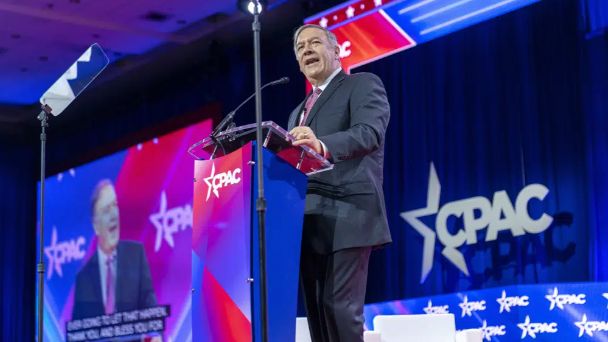 Former Secretary of State Mike Pompeo speaks at the Conservative Political Action Conference on Friday, March 3, 2023 Oxon Hill.
