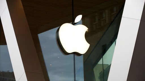 An Apple logo adorns the downtown Brooklyn Apple store on March 14, 2020 in New York.
