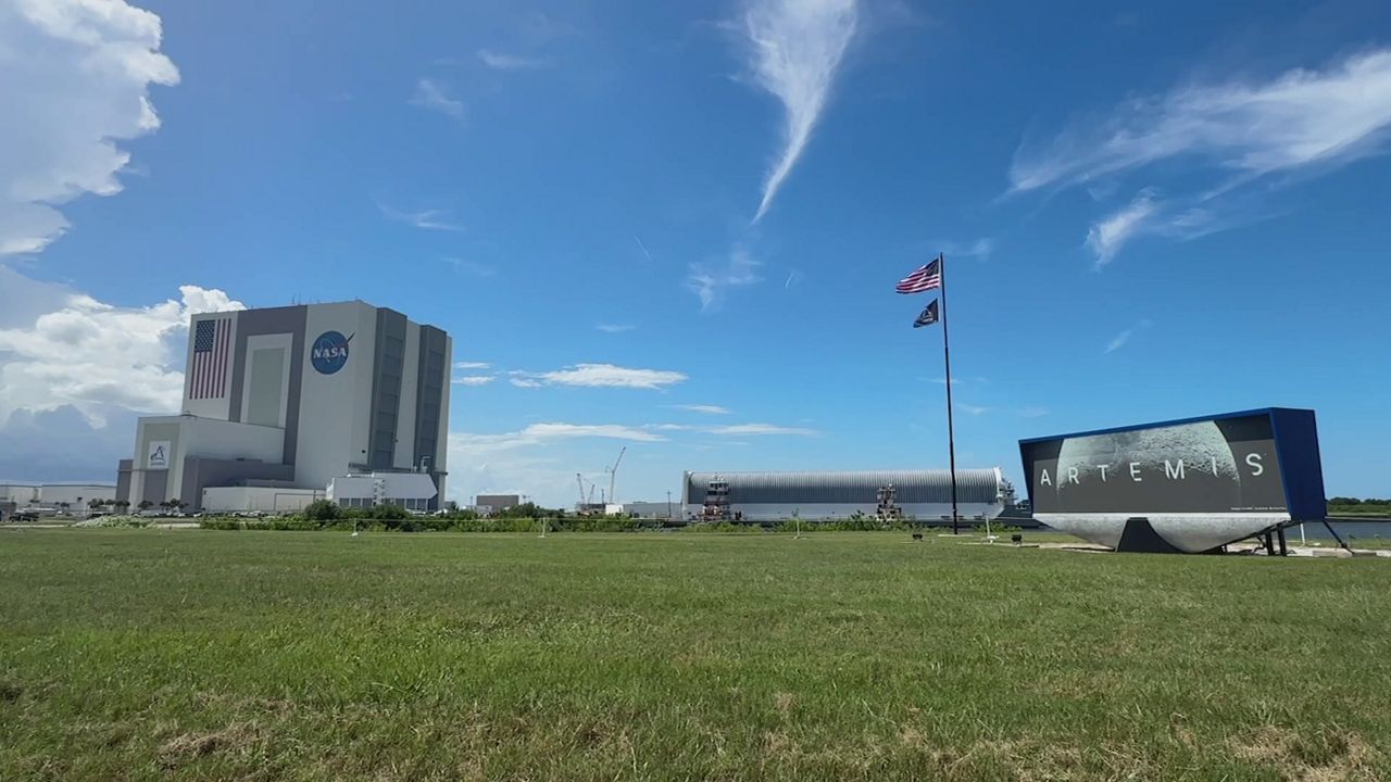Artemis II's rocket booster was delivered to the Kennedy Space Center in 2024. (Spectrum News file photo)