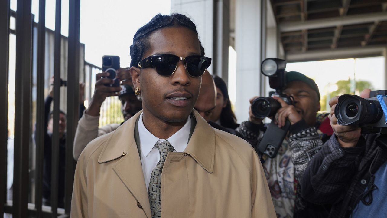 Rapper A$AP Rocky arrives at the Clara Shortridge Foltz Criminal Justice Center in Los Angeles, Wednesday, Jan. 29, 2025. (AP Photo/Damian Dovarganes)