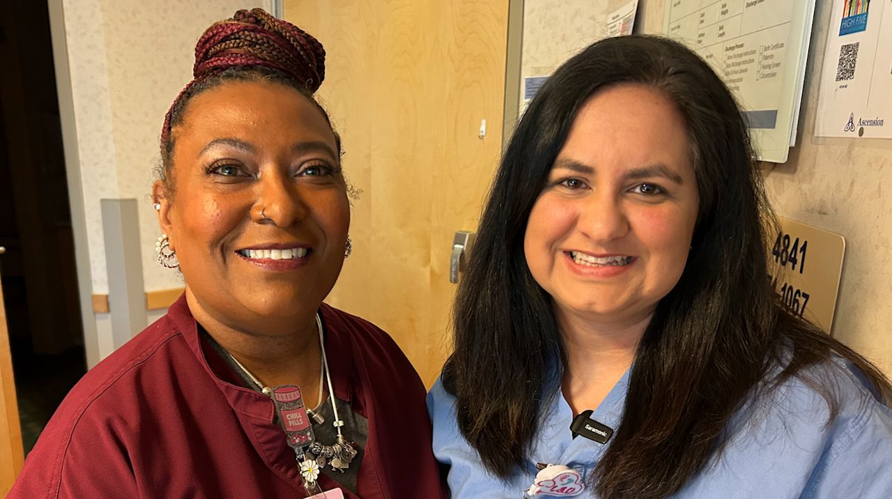 Sonya Ellis and Melissa Meyer are both maternal health nurses as Ascension St. Joseph. Between the two they have nearly 50 years of service combined. (Ascension Wisconsin)