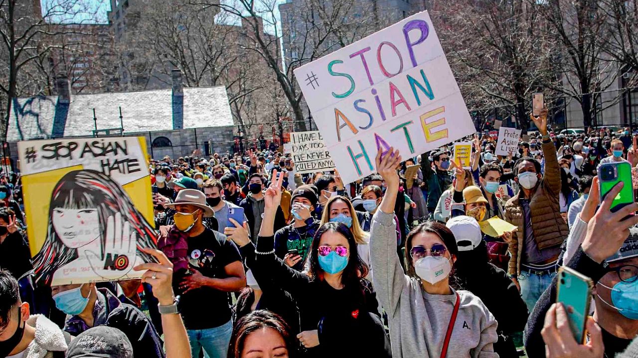 People rallied against hate and violence against Asian Americans in Manhattan's Chinatown, March 21, 2021. (AP Photo/Eduardo Munoz Alvarez, File)