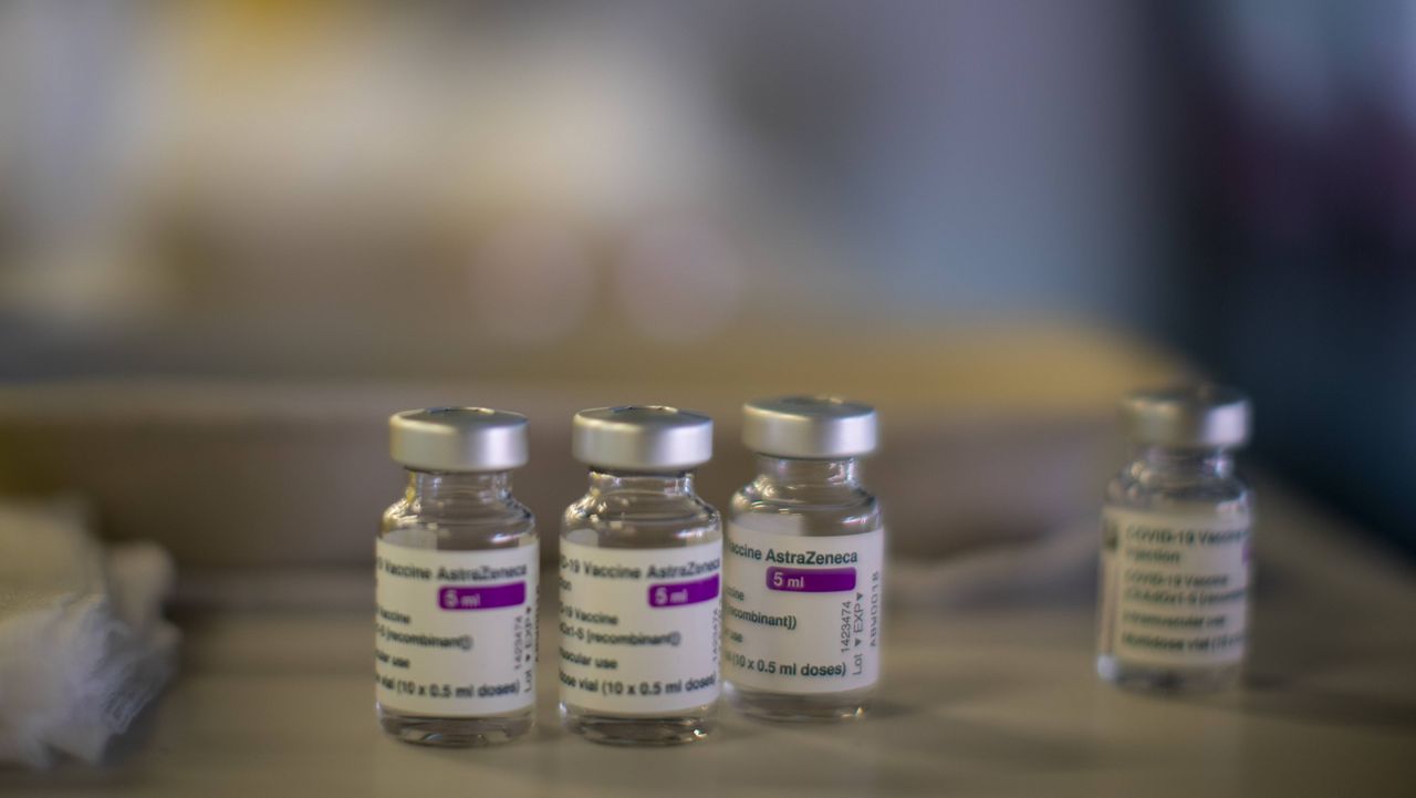 Vials of the AstraZeneca vaccine are pictured during a mass vaccination campaign in Madrid, Spain on Wednesday. (AP Photo/Manu Fernandez)