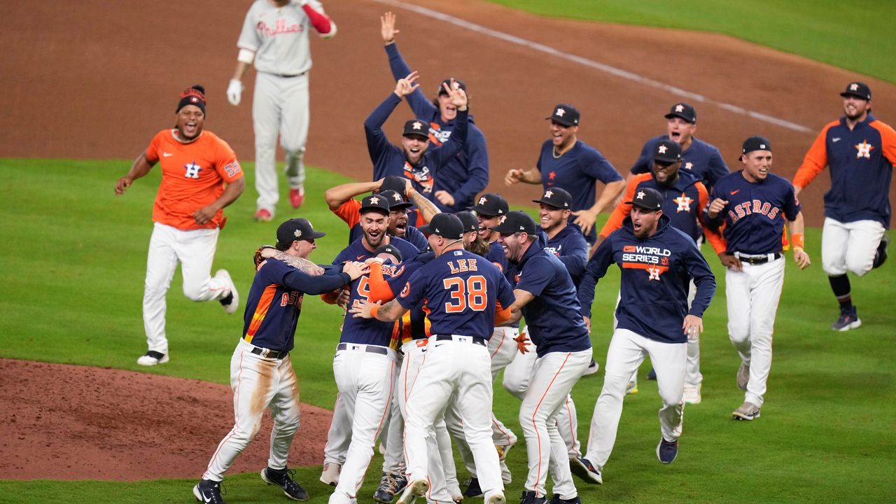 Astros celebrate 5-3 victory over rival Rangers