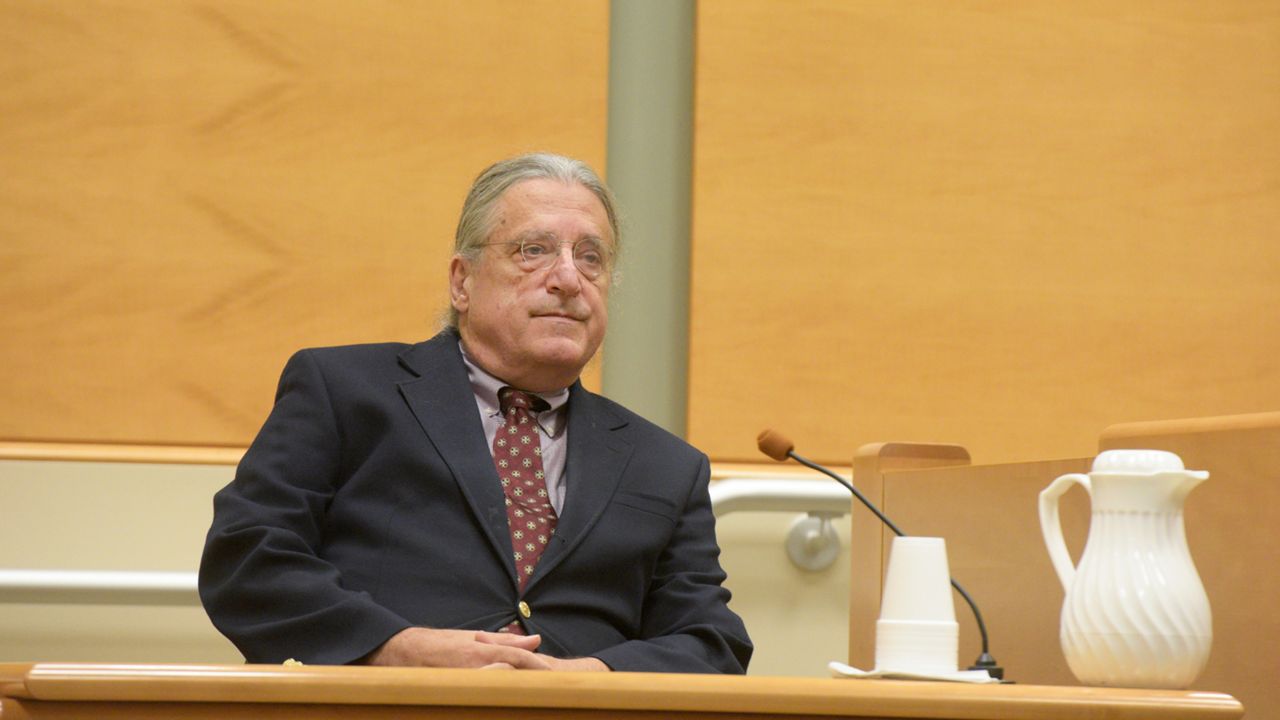 Attorney Norm Pattis sits on the witness stand during a Show Cause Hearing in Waterbury Superior Court in Waterbury, Conn., Thursday, Aug. 25, 2022. (H John Voorhees III/Hearst Connecticut Media via AP, Pool)