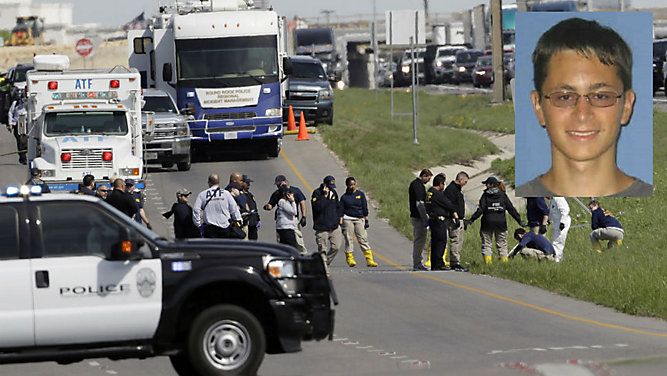 Officials continue to investigate the scene where suspect, Mark Anthony Conditt, in a series of bombing attacks in Austin blew himself up as authorities closed in, Wednesday, March 21, 2018, in Round Rock, Texas. (AP Photo/Eric Gay) Thumbnail, 2012 school ID photo of Austin bomber Mark Conditt. (Courtesy/Austin Community College)
