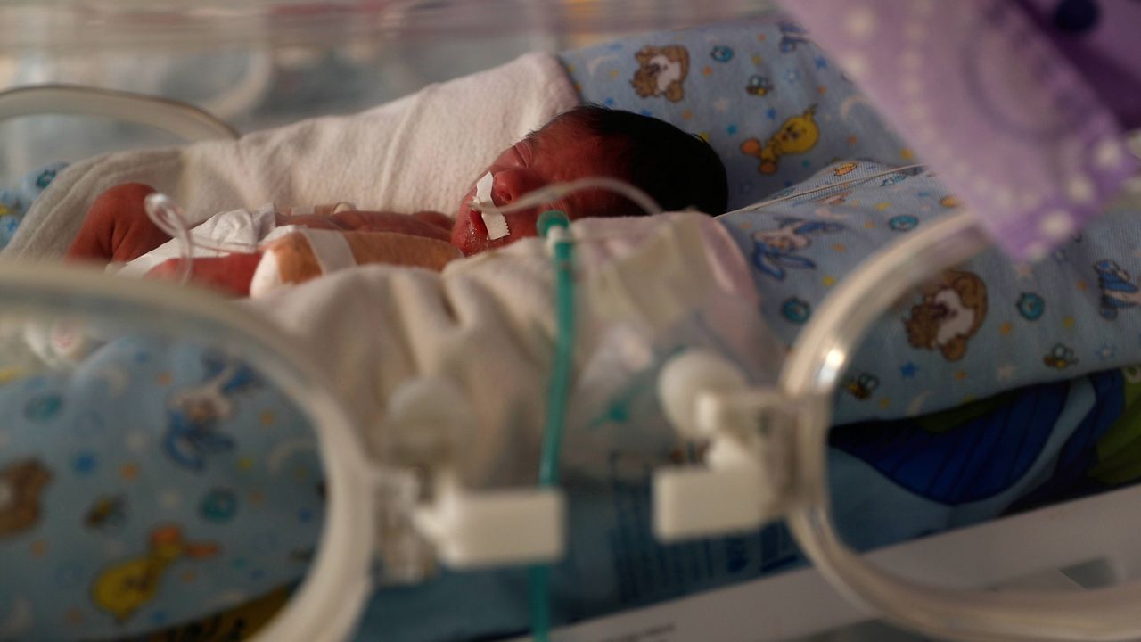 A newborn baby receives oxygen in an incubator in the intensive care unit of the Women's Hospital maternity ward in La Paz, Bolivia, on Aug. 13, 2020. (AP Photo/Juan Karita, File)