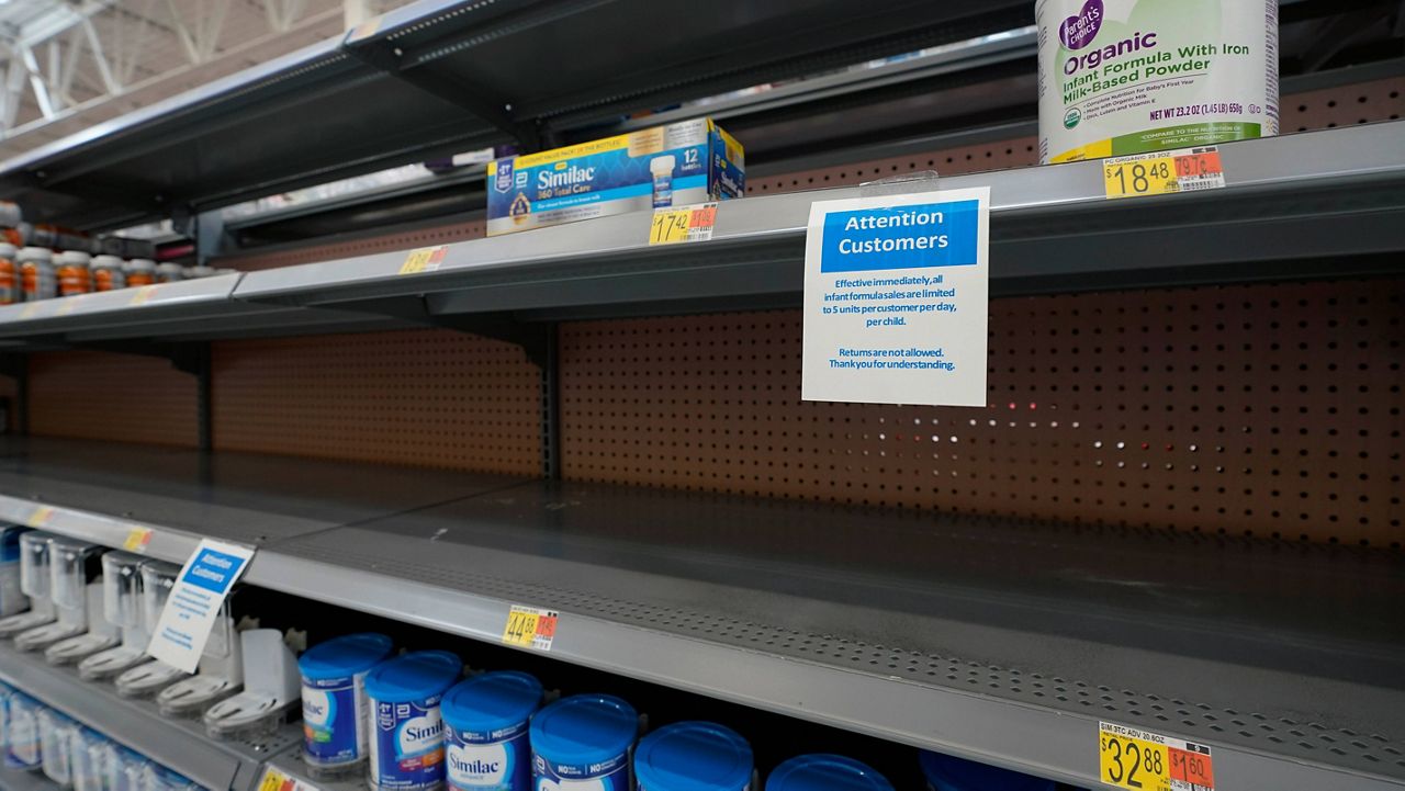 Shelves typically stocked with baby formula sit mostly empty at a store in San Antonio on May 10. (AP Photo/Eric Gay, File)