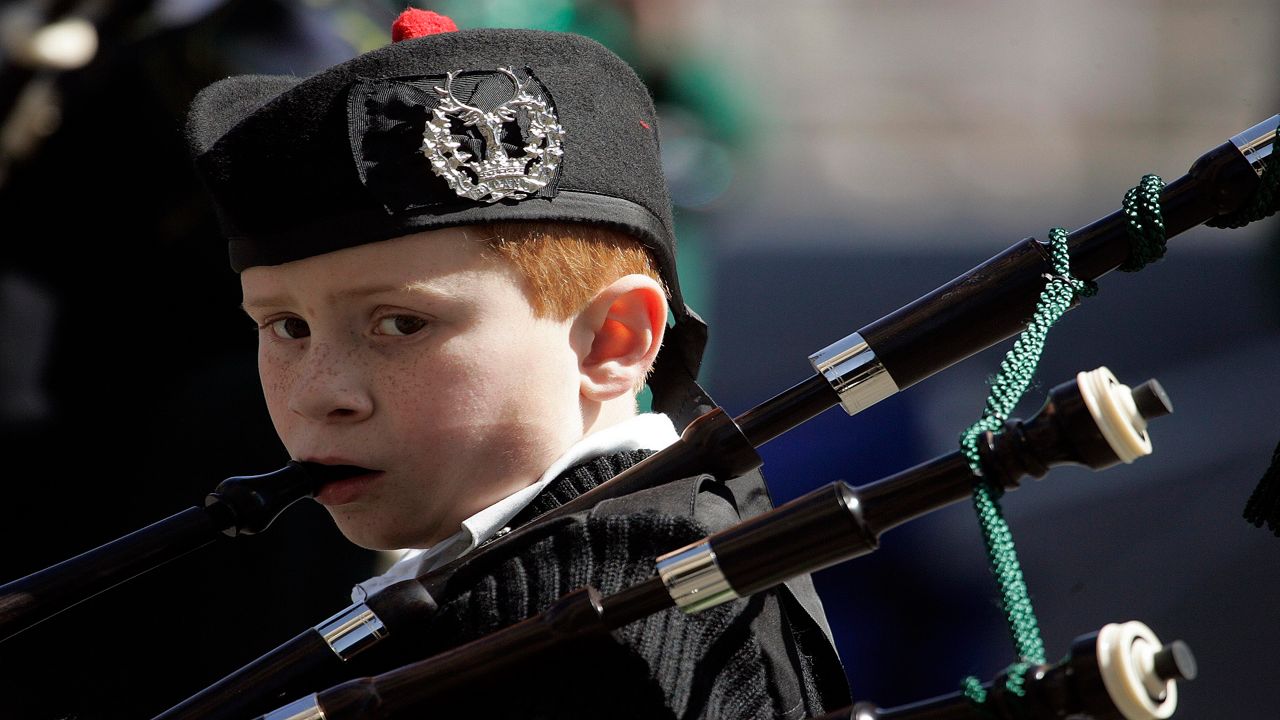A young piper performs on St. Patrick's Day. (AP Photo/Bob Child)