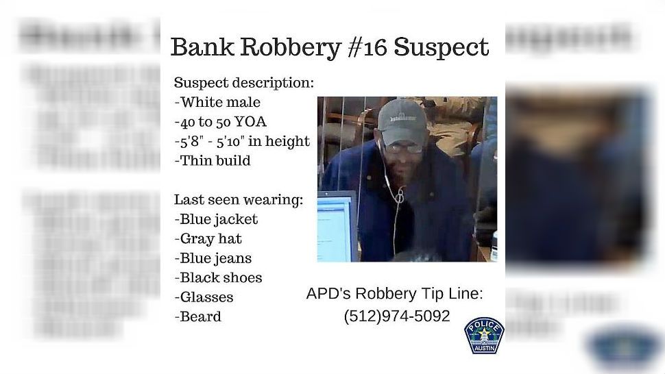 Surveillance image and police description of a Wells Fargo bank robbery suspect on Dec. 6, 2017. (Courtesy: APD Twitter)