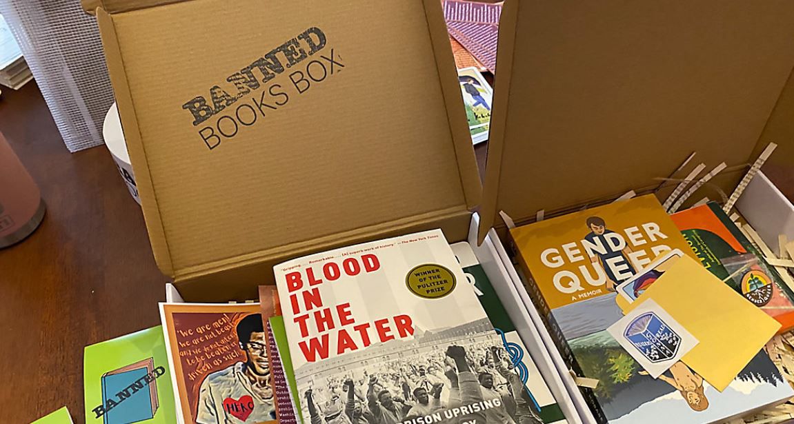 Banned books in a box in Ohio. 