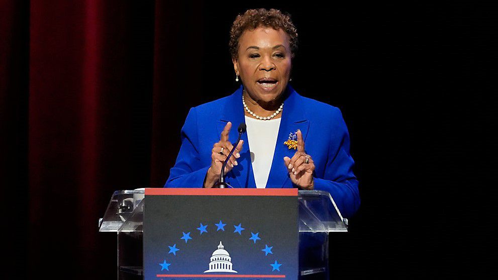U.S. Rep. Barbara Lee, D-Calif., speaks during a televised debate for candidates in the senate race to succeed the late California Sen. Dianne Feinstein on Jan. 22, 2024, in Los Angeles. (AP Photo/Damian Dovarganes)