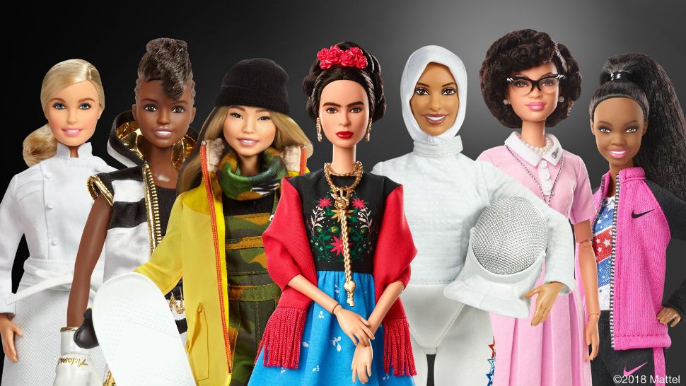 Barbie is releasing a new line of "Role Model" dolls based on inspiring women. From left to right, Helene Darroze, Nicola Adams Obe, Chloe Kim, Frida Kahlo, Ibtihaj Muhammad, Katherine Johnson, and Gabby Douglas. (Courtesy: Barbie, Mattel)