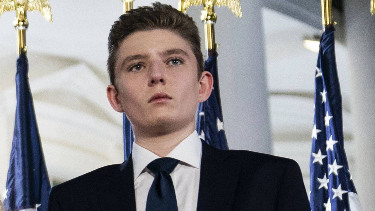 FILE - Barron Trump stands on the South Lawn of the White House on the fourth day of the Republican National Convention in Washington, Aug. 27, 2020. Former President Donald Trump's youngest son has been chosen to serve as a Florida delegate to the Republican National Convention, the state party chair said Wednesday, May 8, 2024. Barron Trump has been largely kept out of the public eye, but he turned 18 in March and is graduating from high school next week. (AP Photo/Evan Vucci, File)