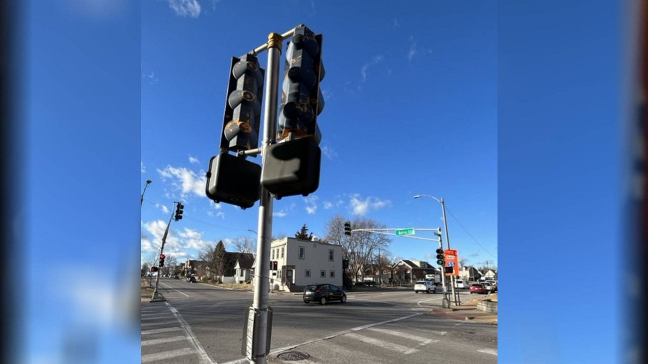 St. Louis officials are investigating why a traffic signal shifted twice within the past week at Bates and Morgan Ford. The intersection was the scene of a fatal accident Saturday afternoon. (Spectrum News/Becky Willeke)