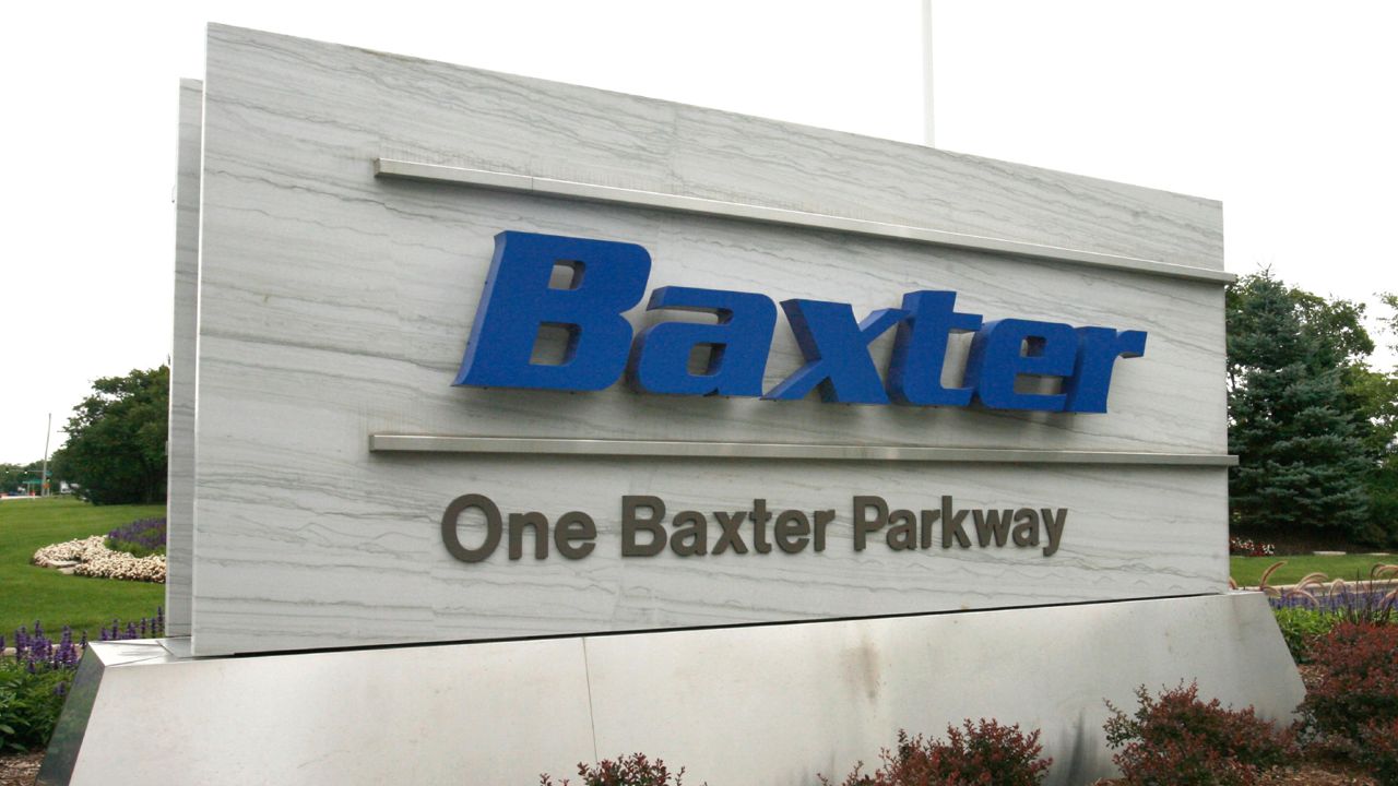 The sign outside Baxter International Inc. is seen in Deerfield, Ill., July 2009.